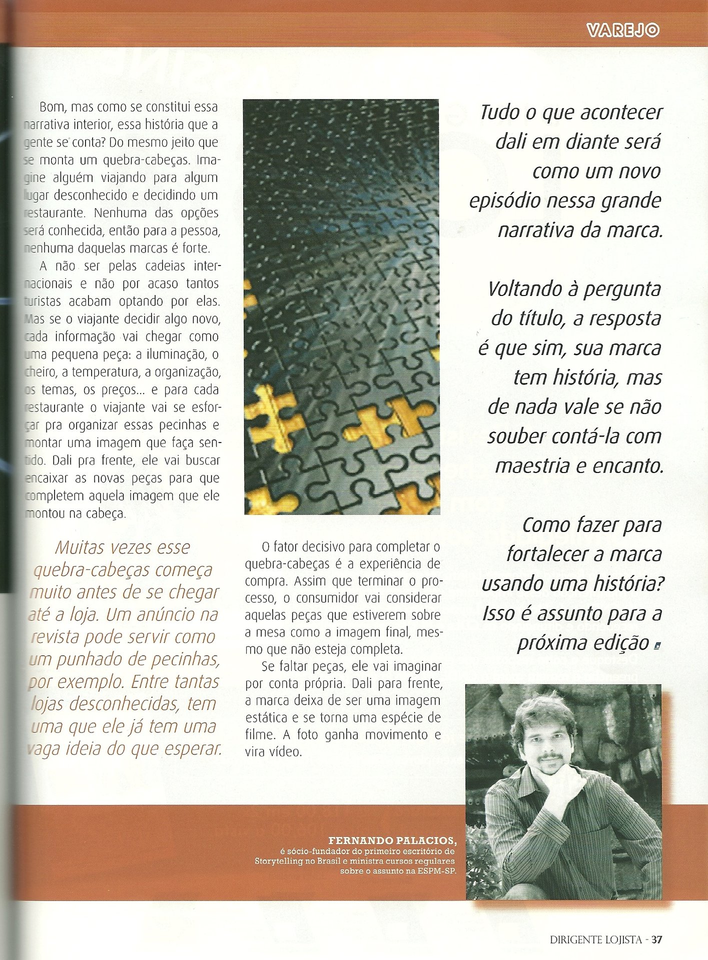 Página de revista com quebra-cabeça e box de crédito do autor convidado